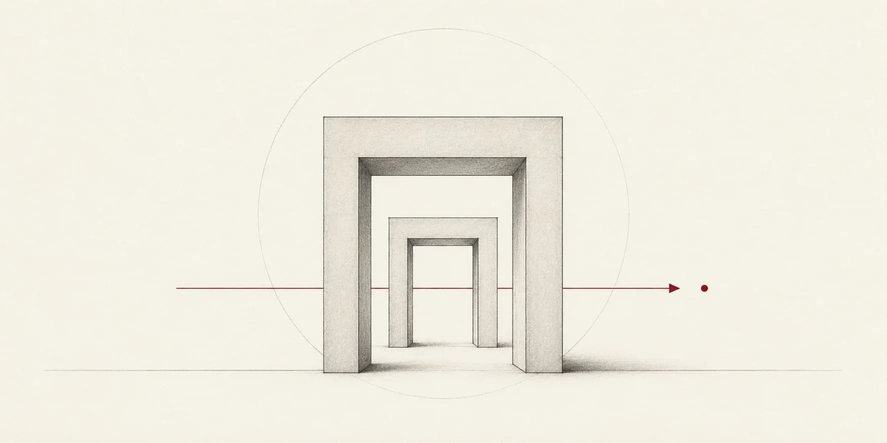 Minimal technical line illustration of a crimson line passing through a series of receding gateways, evoking the GENIUS Act being signed into law.